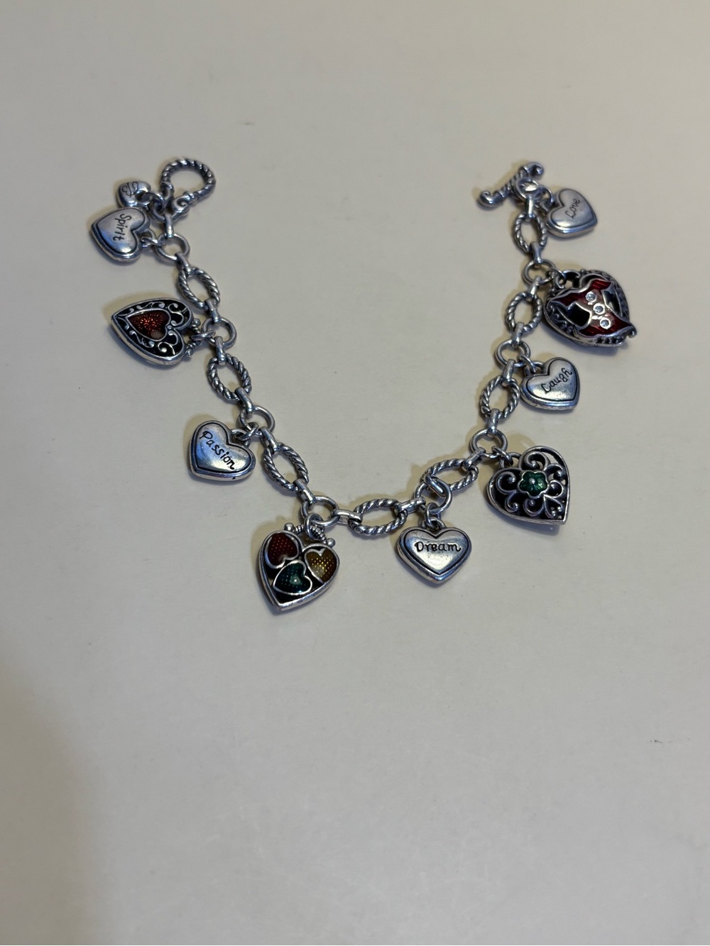 Brighton Inspirational Silver Heart Charm Toggle Bracelet 8”